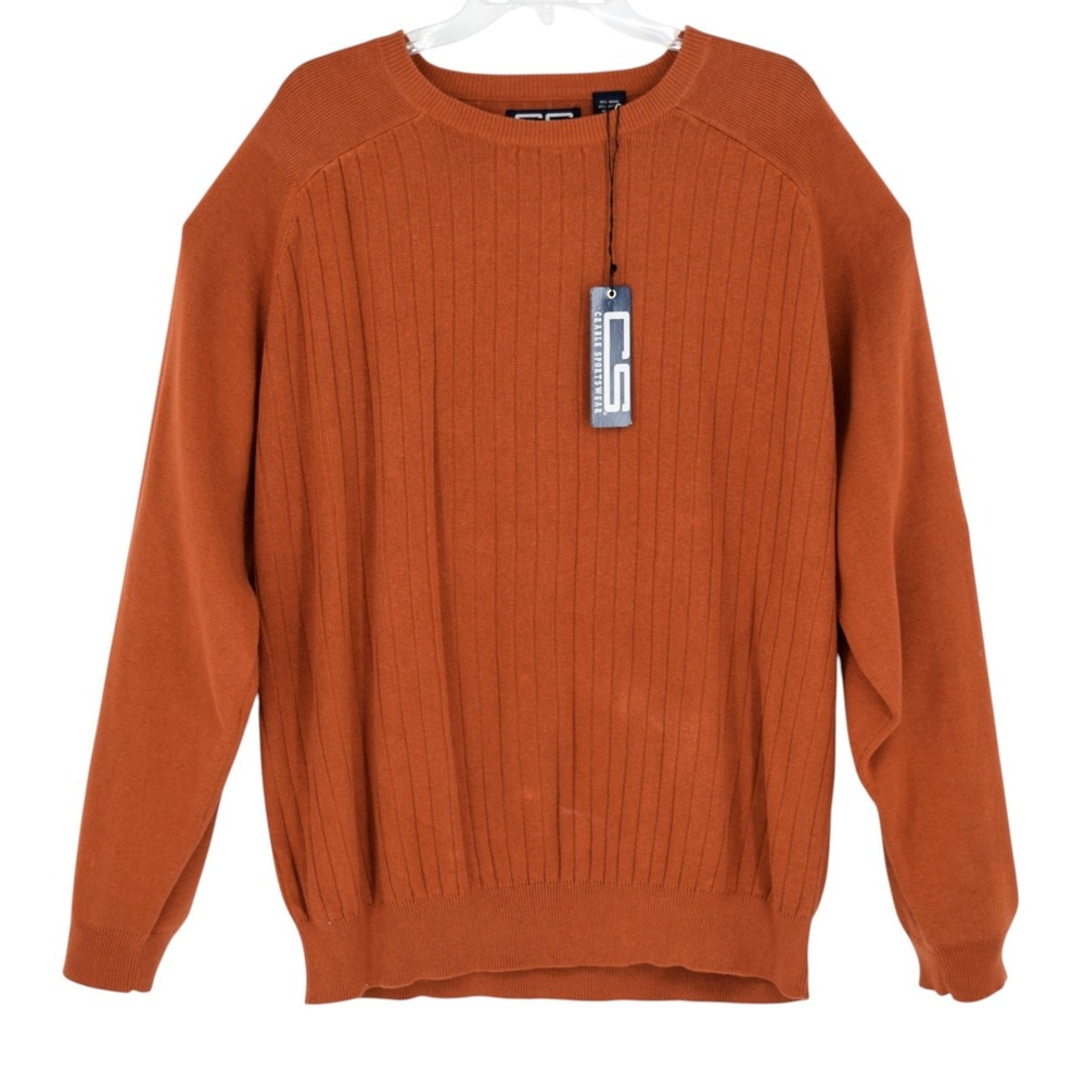 Crable Sportswear Mens XXL Burnt Orange Ribbed Knit Ramie Cotton Sweater NWT 90s